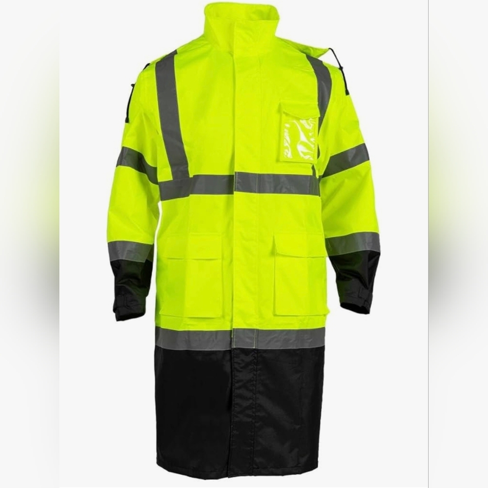 Yellow Reflective Rain Jacket for Men Waterproof with Hood Type O Class 3
